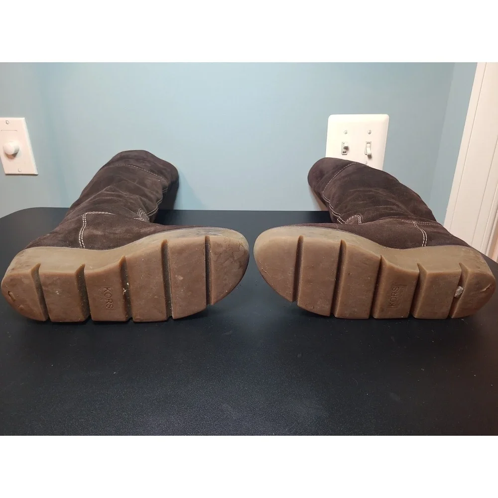 KORS Michael Kors Made in Italy Brown Suede Winter Fur Wedge‎ Boots US 10/ EU 40